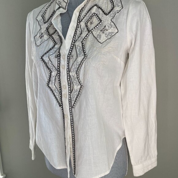 Anthropologie Embellished Rhinestone Womens Top XXSP - Picture 7 of 7